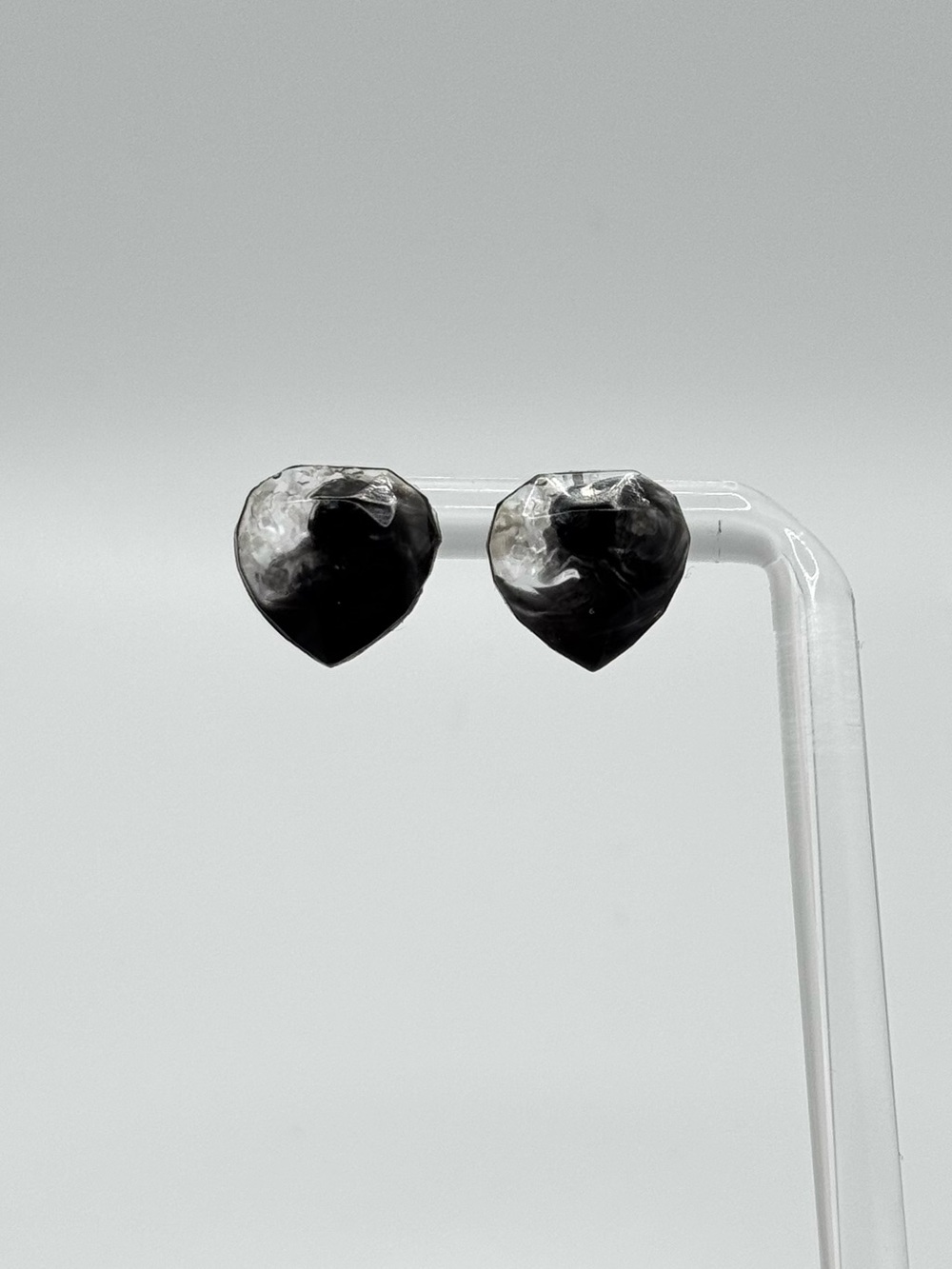 Black & Transparent Heart Stud Earrings -